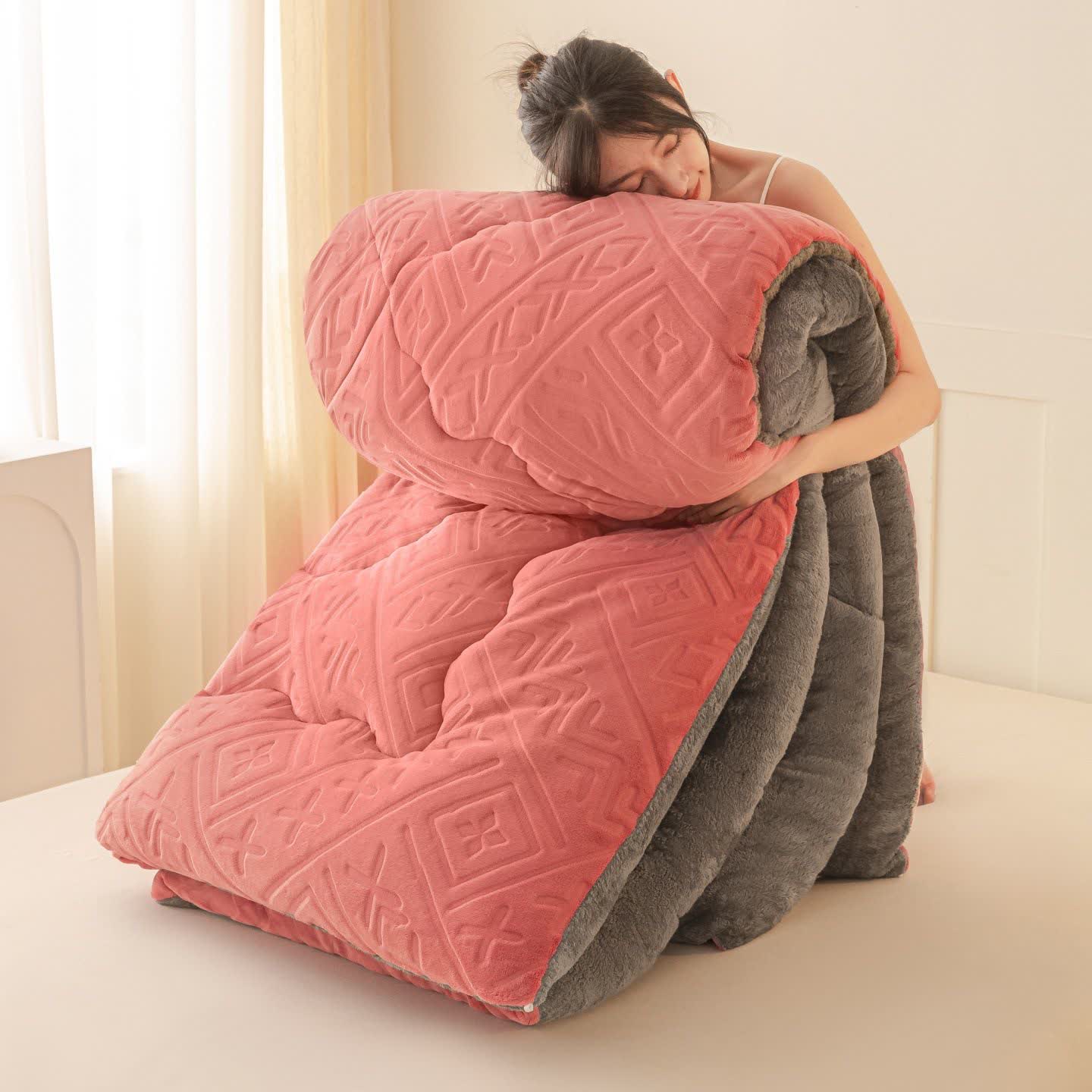 Sherpa-Plüschdecke mit geometrischem Muster - Rosa - 220cm x 240cm - image 6