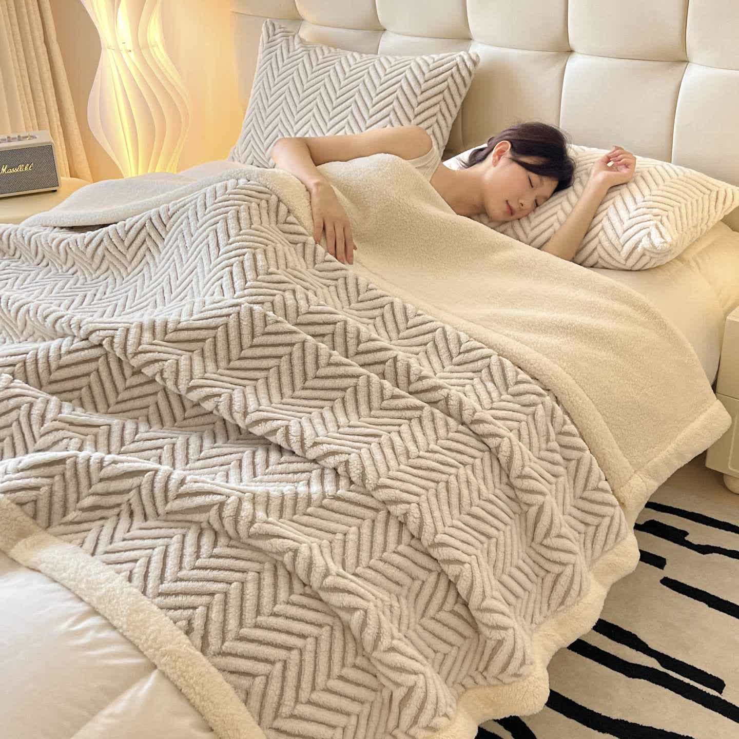 Moderne gestreifte Jacquard-Überwurfdecke - Beige - 2 Kissenbezüge - 48cm x 74cm - image 12