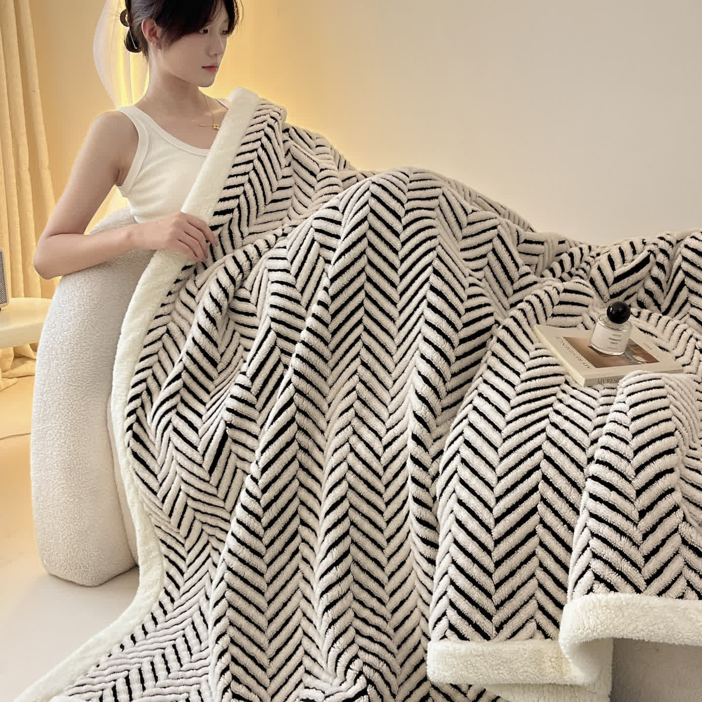 Moderne gestreifte Jacquard-Überwurfdecke - image 8