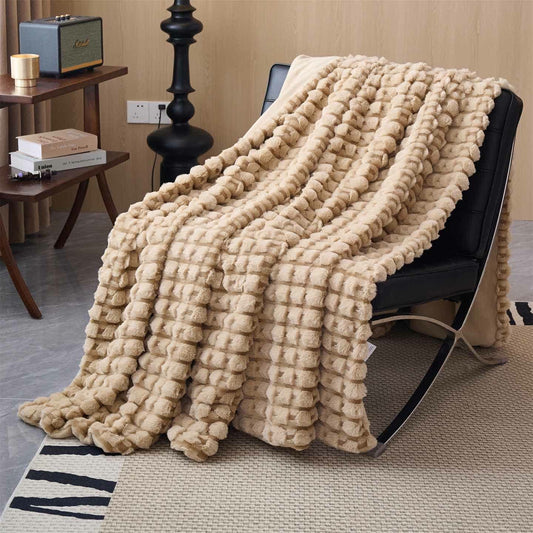 Moderne, luxuriöse Fleece-Überwurfdecke - Kamel - 200cm x 230cm - image 0