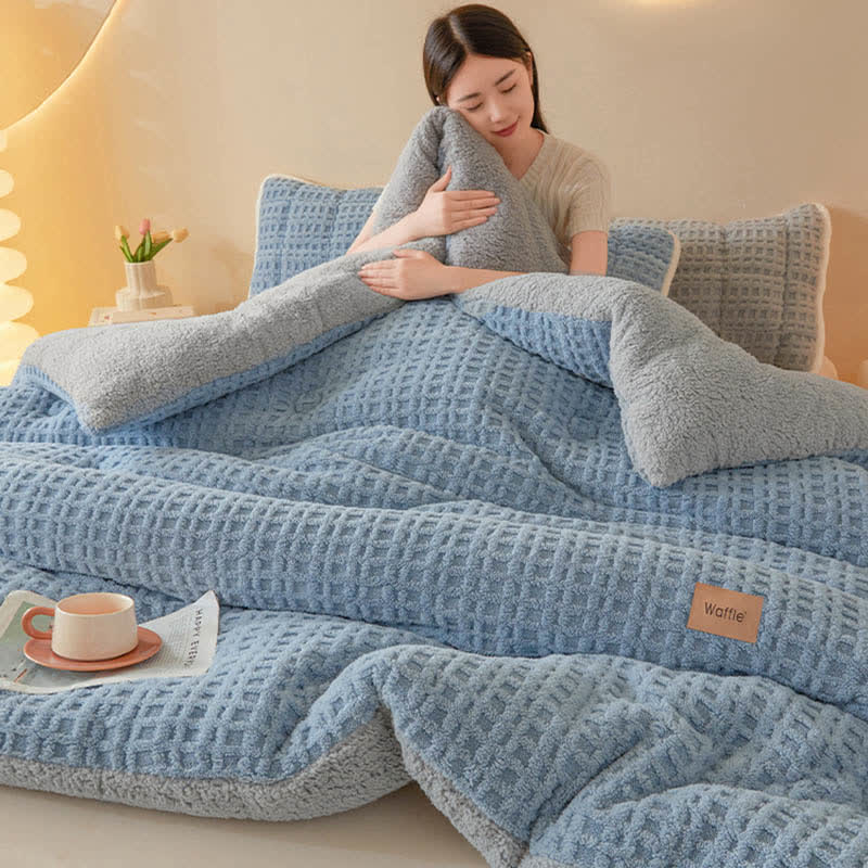 Warme Plüschdecke aus Waffel-Jacquard - image 4