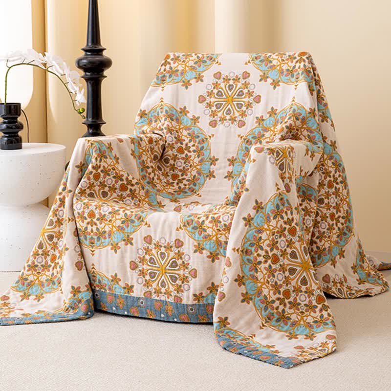 Exotische Vintage-Steppdecke aus Baumwollgaze mit Blumenmuster - image 3