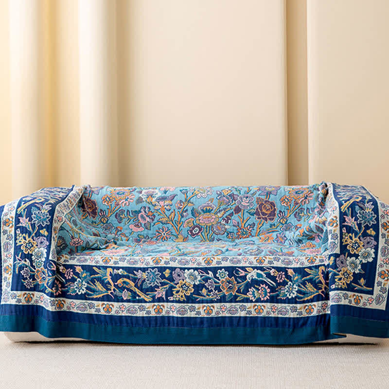 Blaue Steppdecke aus Baumwollgaze mit Blumenmuster - image 2
