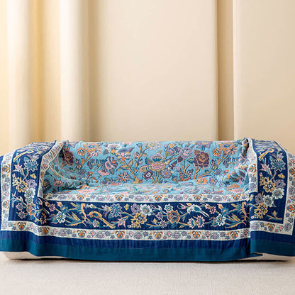 Blaue Steppdecke aus Baumwollgaze mit Blumenmuster - image 2