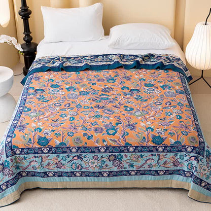 Blaue Steppdecke aus Baumwollgaze mit Blumenmuster - image 1