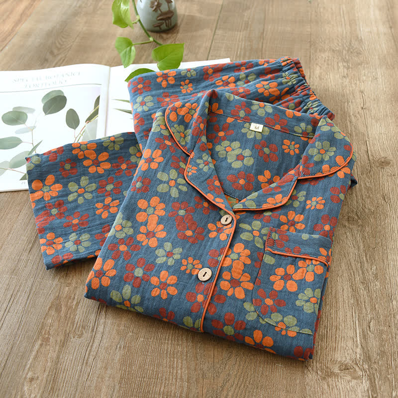 Pyjama-Set mit langen Ärmeln aus Baumwollgaze - Blau - 2XL - image 14