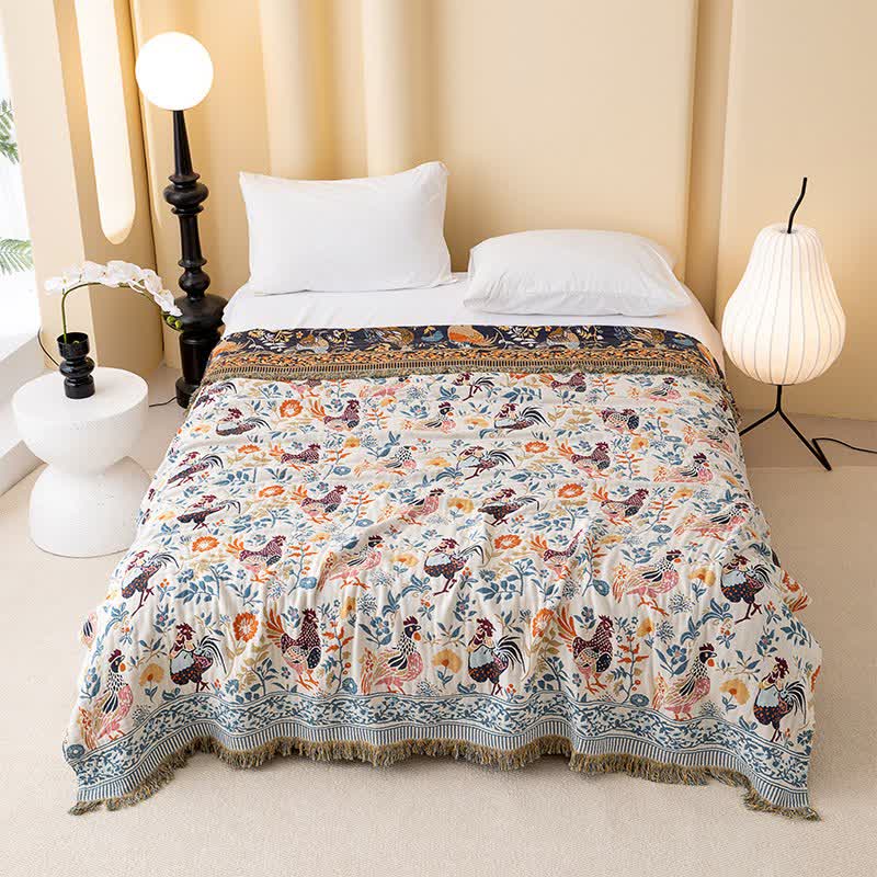 Baumwollgaze-Steppdecke mit Hühnerblumenmotiv im Landhausstil - 150cm x 200cm - image 0