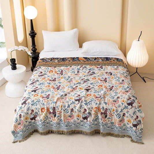 Baumwollgaze-Steppdecke mit Hühnerblumenmotiv im Landhausstil - 150cm x 200cm - image 0