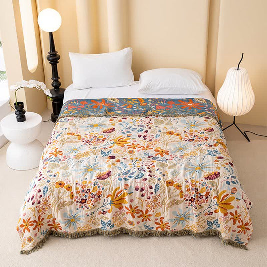 Cottage-Steppdecke aus Baumwollgaze mit Blumenmuster und Quasten - 200cm x 230cm - image 0