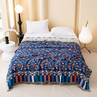 Wendesteppdecke aus Baumwolle mit Vintage-Blumenmuster und Quasten - 200cm x 230cm - image 0