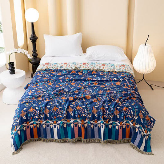 Wendesteppdecke aus Baumwolle mit Vintage-Blumenmuster und Quasten - 200cm x 230cm - image 0
