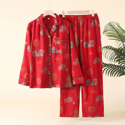 Auspicious Gourd Persimmon Loungewear-Set aus Baumwolle - Frauen: Rot - XL - image 1