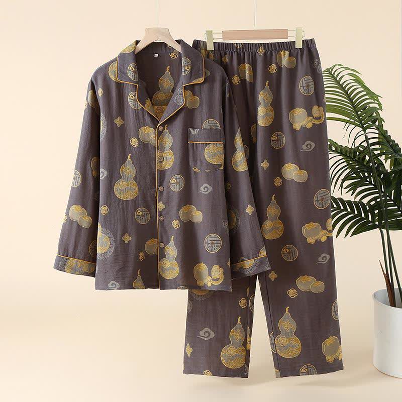 Auspicious Gourd Persimmon Loungewear-Set aus Baumwolle - Herren: Grau - XXL - image 4