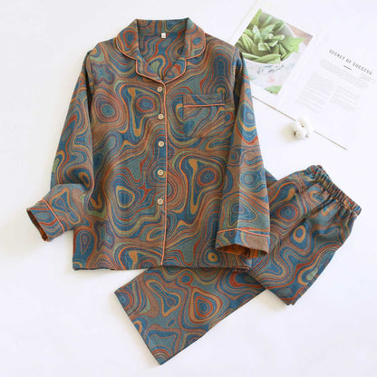 Künstlerisches abstraktes Pyjama-Set aus Baumwolle - Blau & Orange - XL - image 1