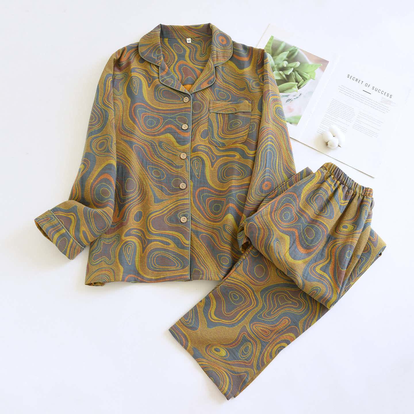 Künstlerisches abstraktes Pyjama-Set aus Baumwolle - Grün - XL - image 12
