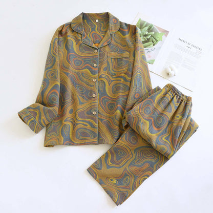 Künstlerisches abstraktes Pyjama-Set aus Baumwolle - Grün - XL - image 12