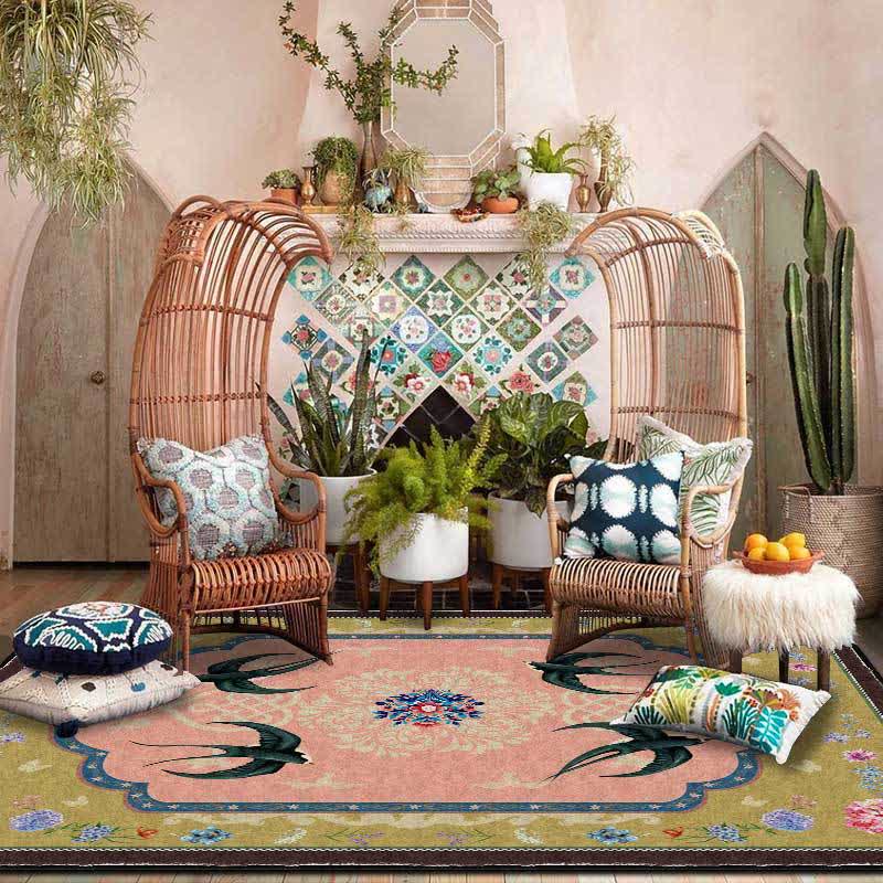 Rutschfester Vintage-Teppich mit orientalischem Schwalbenmotiv - 61" x 96" - image 0