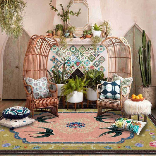 Rutschfester Vintage-Teppich mit orientalischem Schwalbenmotiv - 61" x 96" - image 0