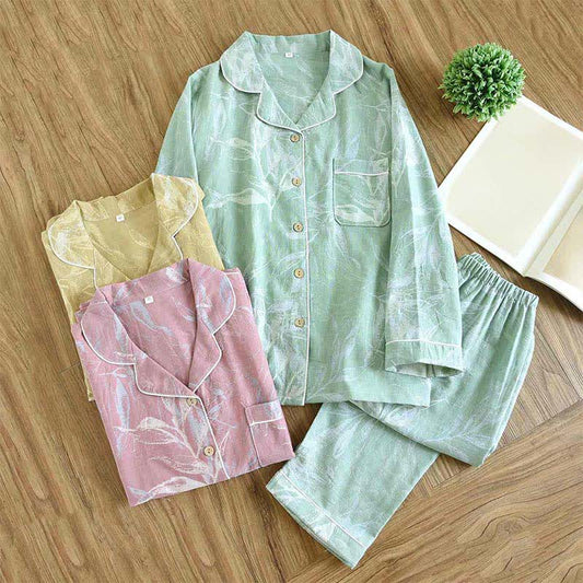 Baumwoll-Pyjama-Set im Bambusblatt-Design - image 0