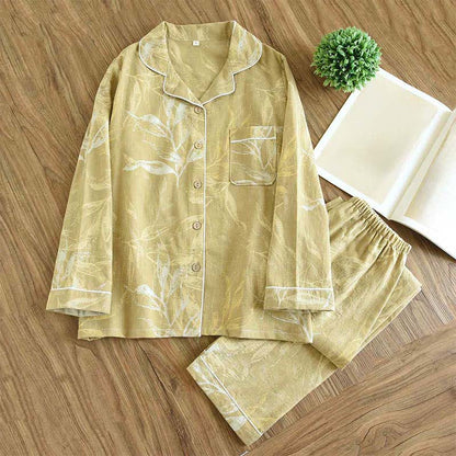 Baumwoll-Pyjama-Set im Bambusblatt-Design - Gelb - XXL - image 3