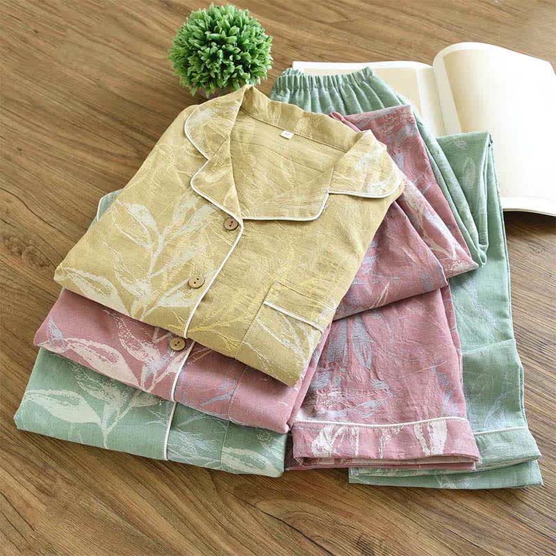 Baumwoll-Pyjama-Set im Bambusblatt-Design - image 2