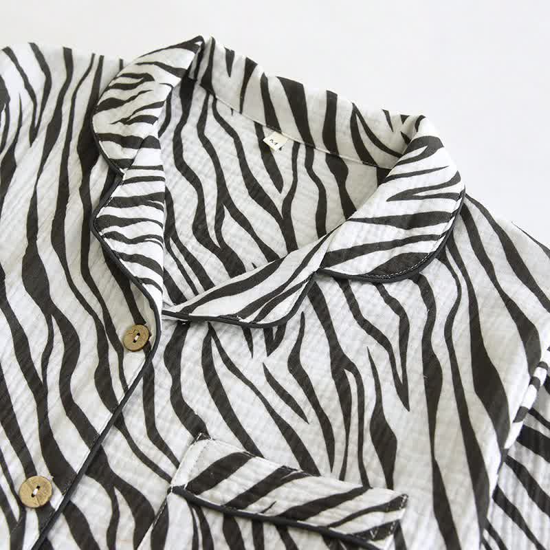 Modernes Pyjama-Set aus Baumwollgaze mit Zebrastreifen - image 4