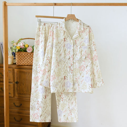 Pyjama-Set aus Baumwollgaze mit gedecktem Blumenmuster - XL - image 0