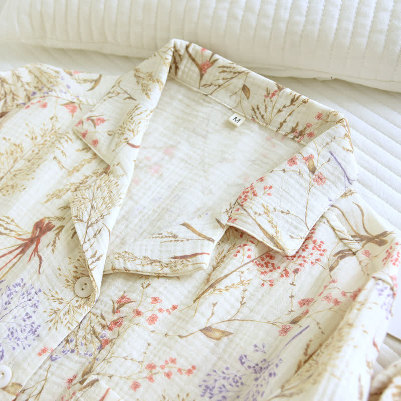 Pyjama-Set aus Baumwollgaze mit gedecktem Blumenmuster - image 6