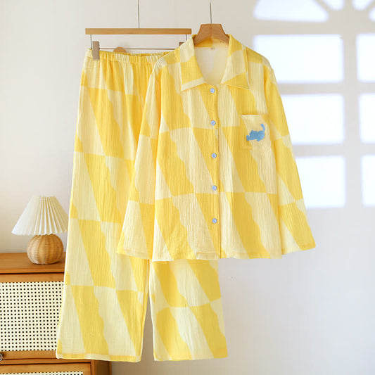 Pyjama-Set aus Baumwolle mit Katzentasche und Karomuster - XL - image 0