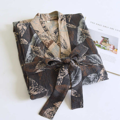 Bademantel aus Baumwoll-Jacquard mit Blattmotiv im Kimono-Stil - image 2
