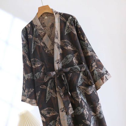 Bademantel aus Baumwoll-Jacquard mit Blattmotiv im Kimono-Stil - image 3