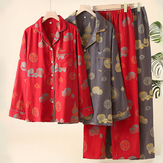 Auspicious Gourd Persimmon Loungewear-Set aus Baumwolle - image 0