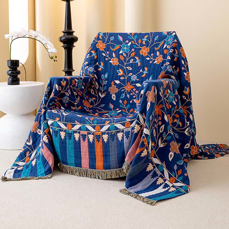 Wendesteppdecke aus Baumwolle mit Vintage-Blumenmuster und Quasten - image 1