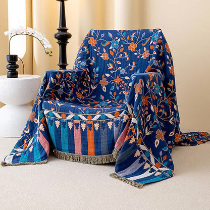 Wendesteppdecke aus Baumwolle mit Vintage-Blumenmuster und Quasten - image 1