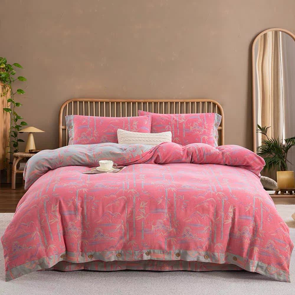 Wende-Bettwäscheset aus Baumwollgaze mit Bambuspflanzen (4-teilig) - Rosa - 220 cm x 240 cm - image 17
