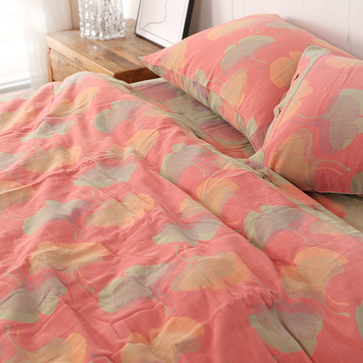 Wende-Bettwäscheset aus Baumwolle mit Ginkgoblättern (4-teilig) - Rosa - Bettwäsche-Set - 200cm x 230cm - image 6