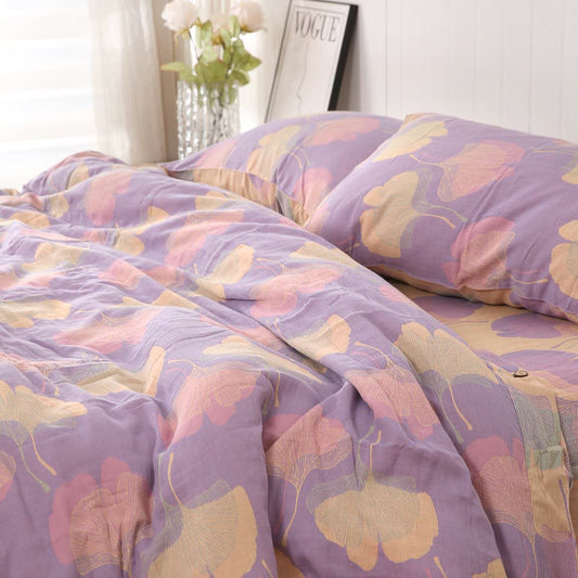 Wende-Bettwäscheset aus Baumwolle mit Ginkgoblättern (4-teilig) - Hellviolett - Bettwäsche-Set - 200cm x 230cm - image 0