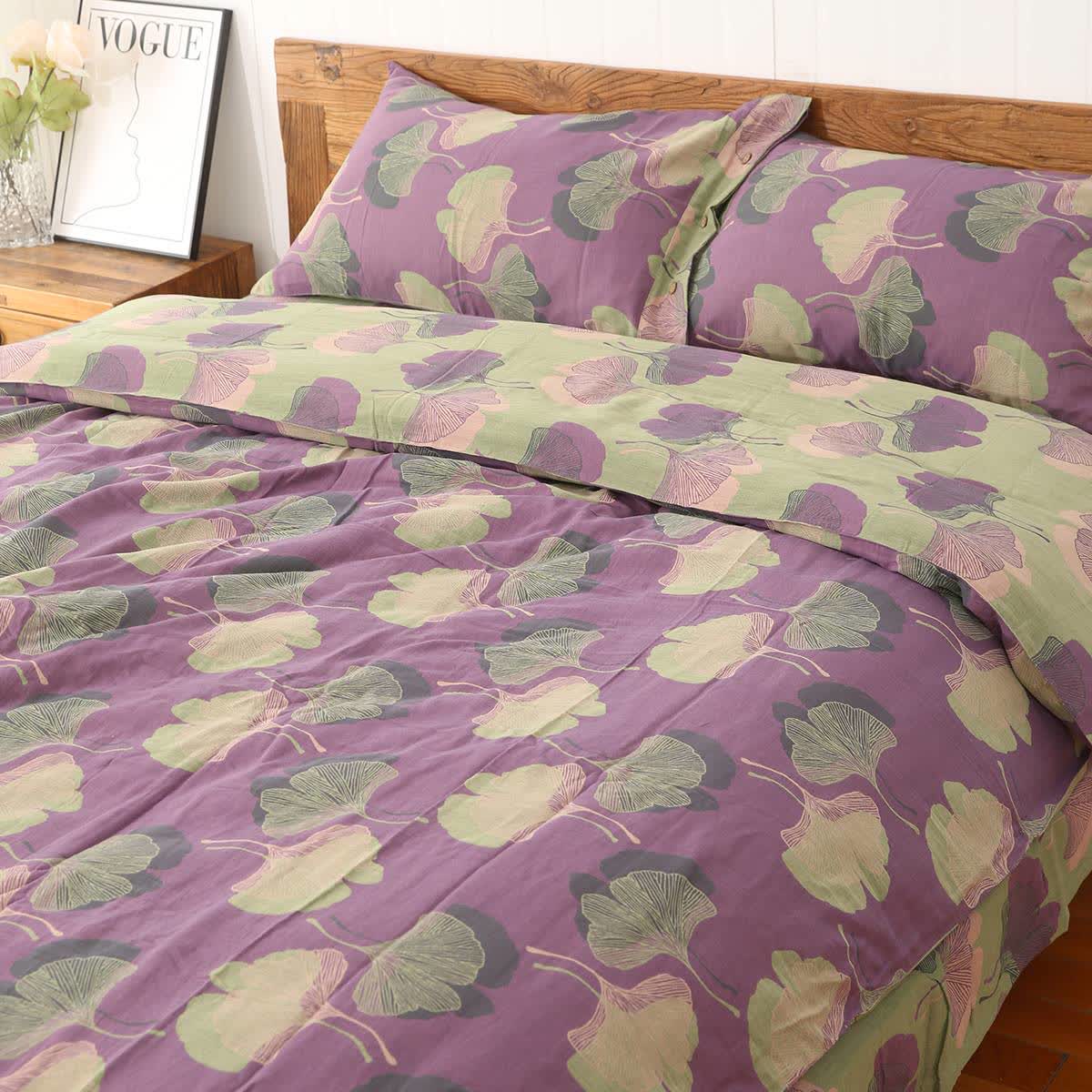 Wende-Bettwäscheset aus Baumwolle mit Ginkgoblättern (4-teilig) - Dunkelviolett - Bettwäsche-Set - 200cm x 230cm - image 7