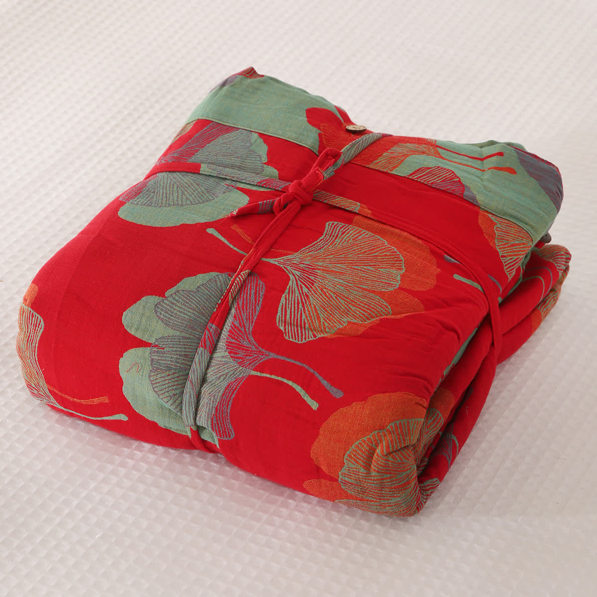 Bettdecke aus natürlicher Ginkgoblatt-Baumwolle - Rot - 2 Kissenbezüge - 48cm x 74cm - image 5