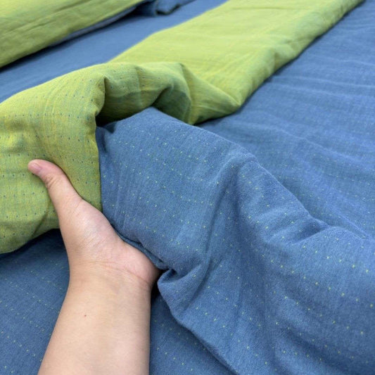 Minimalistische Wendebettwäsche aus Baumwollgaze - Blau & Grün - Bettwäsche-Set - 220cm x 240cm - image 0