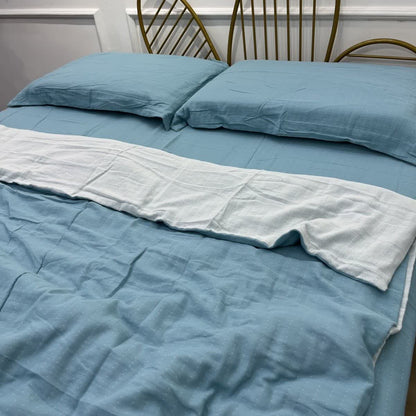 Minimalistische, wendbare Bettwäsche aus Baumwollgaze - Blau & Weiß - Bettwäsche-Set - 220cm x 240cm - image 17