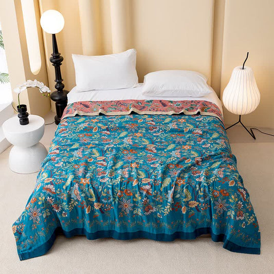 Elegante Wendedecke aus Baumwollgaze mit Blumenmuster - 200cm x 230cm - image 0