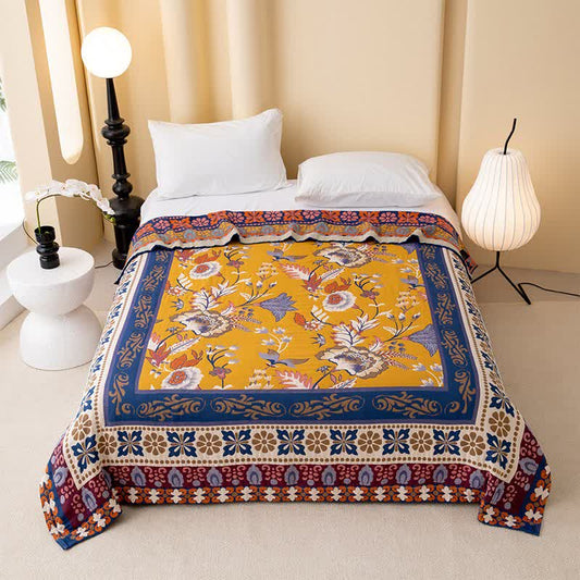 Vintage-Steppdecke aus Baumwollgaze mit Blumenrahmen - 200cm x 230cm - image 0
