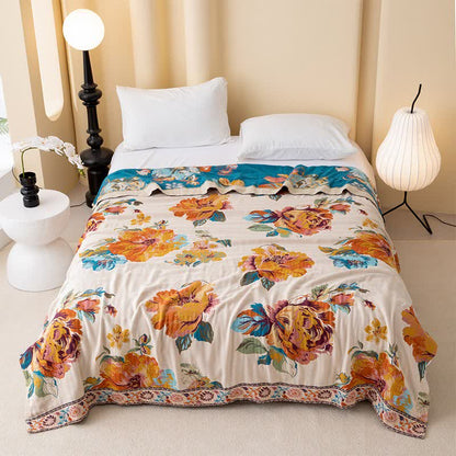 Luxuriöse Wendesteppdecke aus Baumwolle mit blühenden Blumen - 200cm x 230cm - image 0