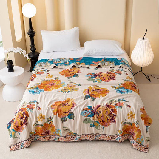 Luxuriöse Wendesteppdecke aus Baumwolle mit blühenden Blumen - 200cm x 230cm - image 0