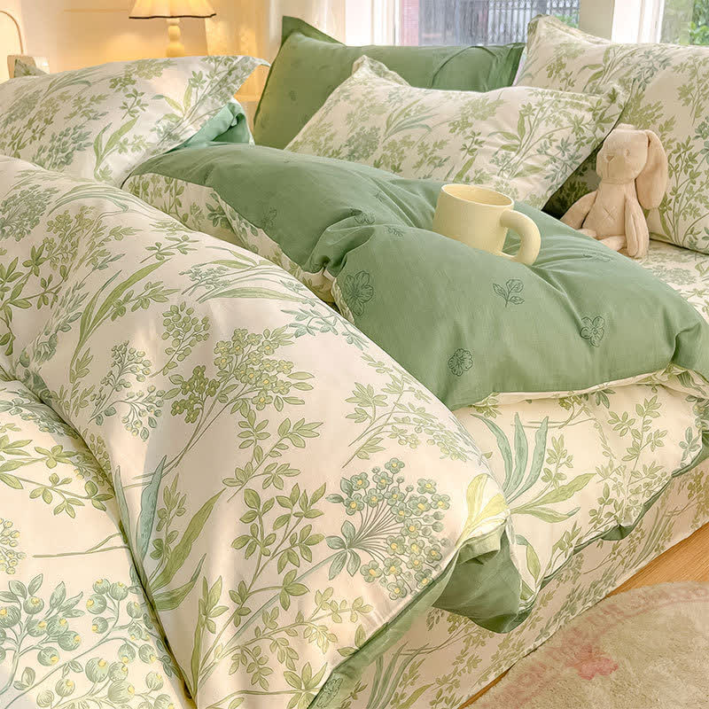 Bettwäscheset aus Bio-Baumwolle mit botanischen Blättern (4-teilig) - Bettwäscheset im Spannbettlaken-Stil - 200cm x 230cm - image 0