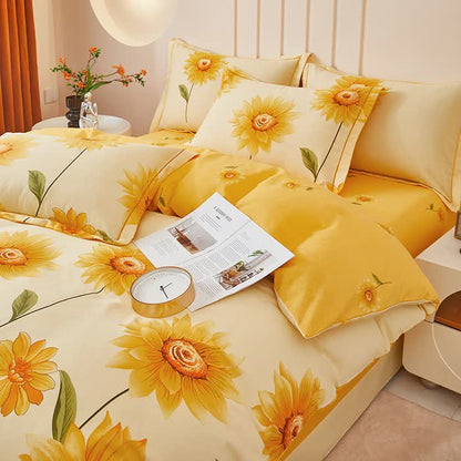 Wende-Bettwäscheset aus gebürsteter Baumwolle mit Sonnenblumenmotiv (4-teilig) - 220cm x 240cm - image 0