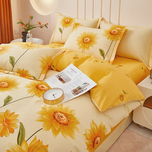 Wende-Bettwäscheset aus gebürsteter Baumwolle mit Sonnenblumenmotiv (4-teilig) - 220cm x 240cm - image 0