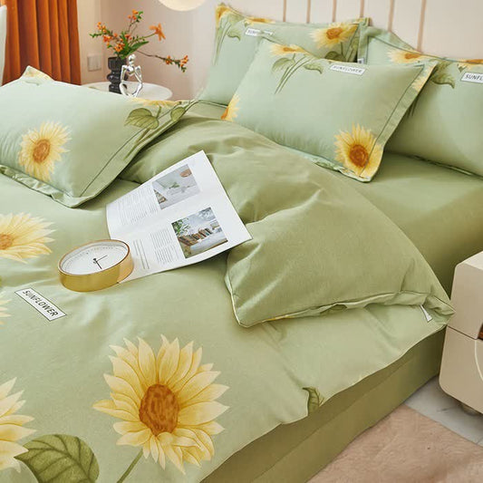 Bettwäscheset aus gebürsteter Baumwolle mit frischen Sonnenblumen (4-teilig) - 220cm x 240cm - image 0