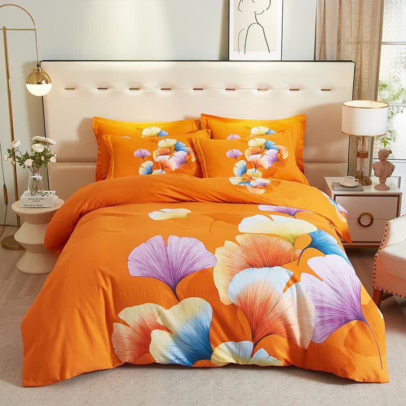 Bettwäsche aus gebürsteter Baumwolle mit orangefarbenem Ginkgoblatt (4-teilig) - 220cm x 240cm - image 0